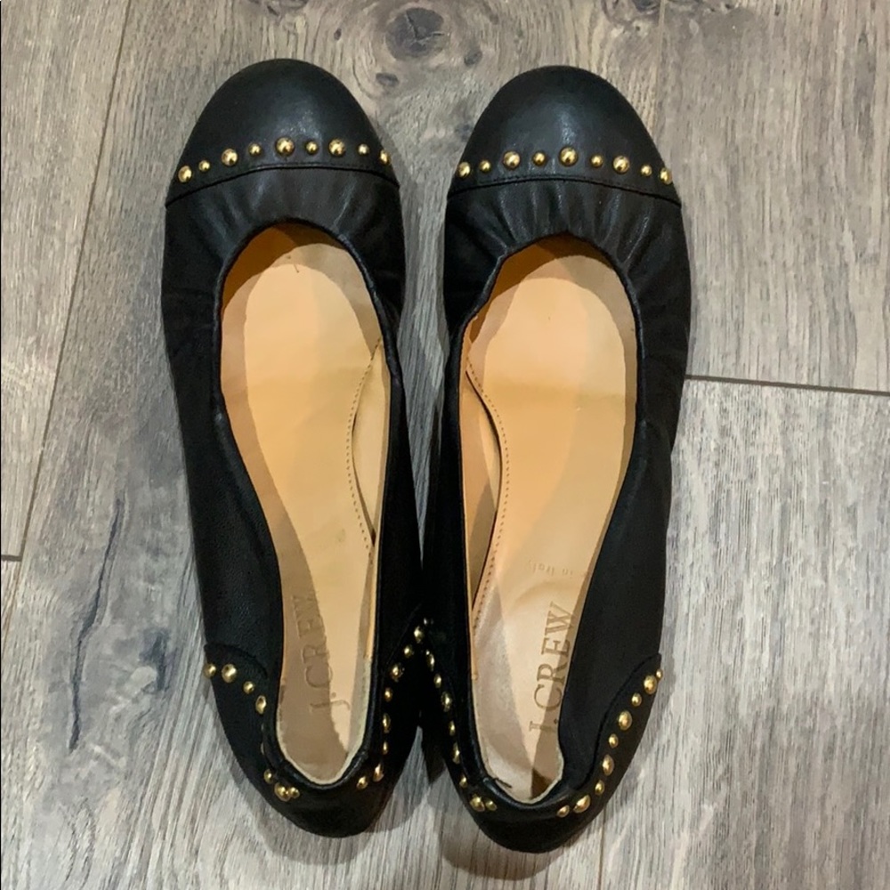 J Crew Black Leather Studded Flats- Size 6.5